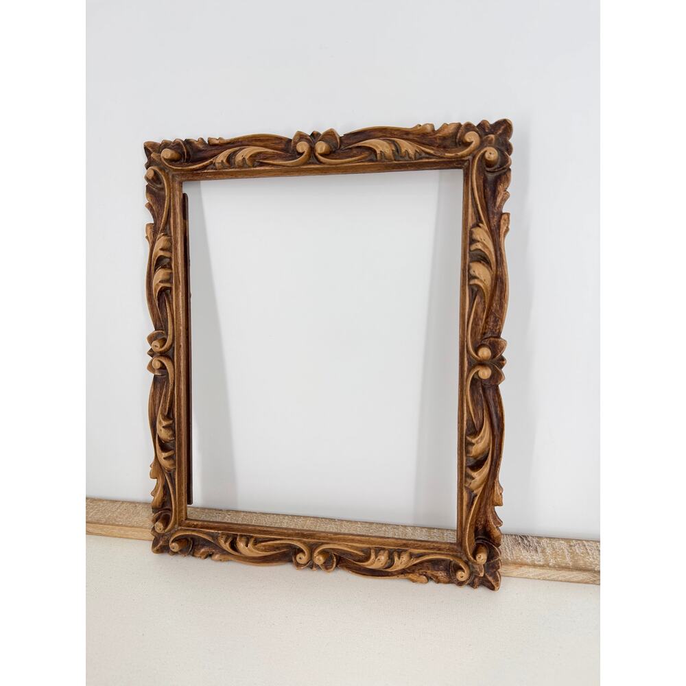 VTG 70's photo picture frame 8"X10" ornate carved scroll victorian resin brown
